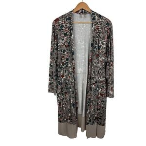 LOGO by Lori Goldstein Leticia Open Front Cardigan Size XLP Abstract Mosaic Knit